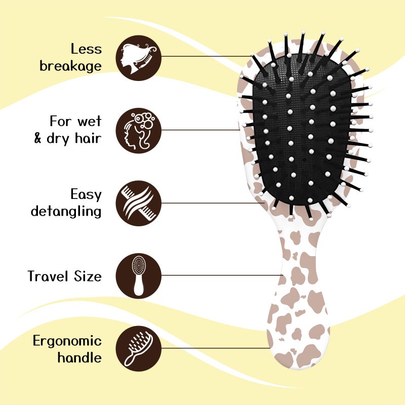 GABraden Mini Hair Brush,Cute Detangling Travel Hair Brush,Soft Bristles for Effortless Tangle Removal,Detangler Hairbrush for Women Men Boys Girls Kids Wet Dry All Hair Types (Brown Cow, Mini) - Image 3